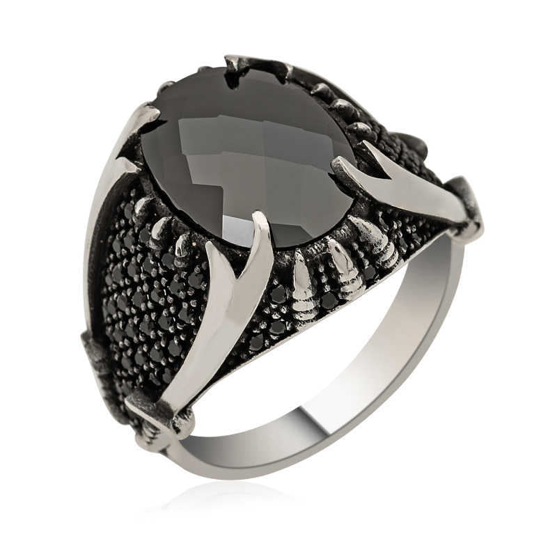 Men's Black Gemmed Silver Ring