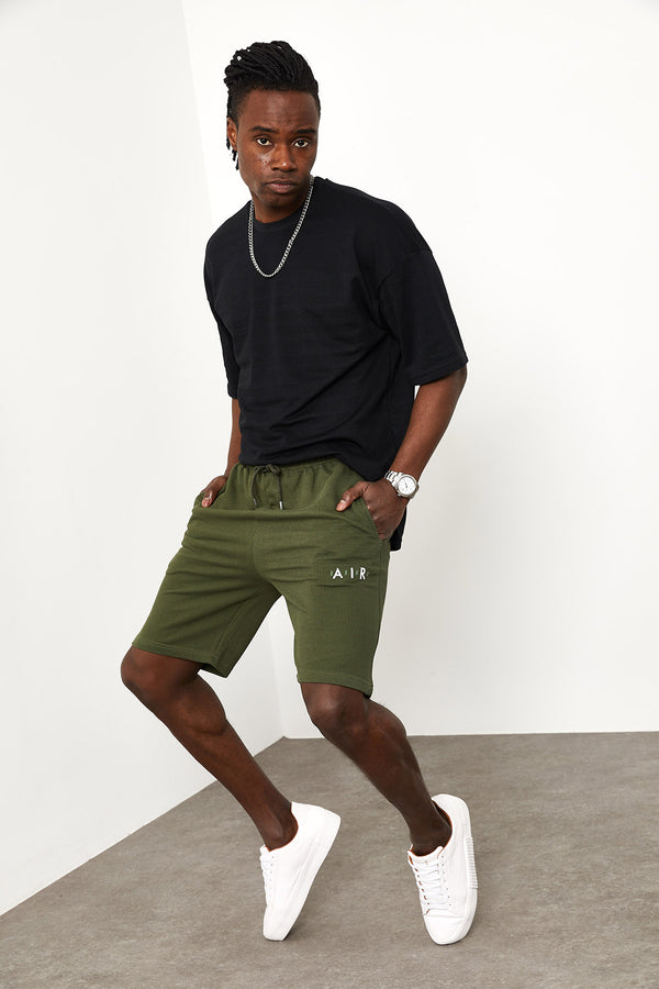 Men's Elastic Waist Printed Khaki Shorts