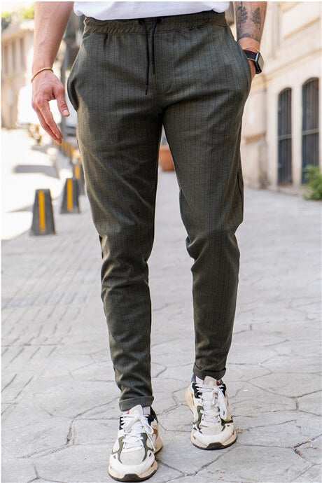 Men's Elastic Waist Striped Pants