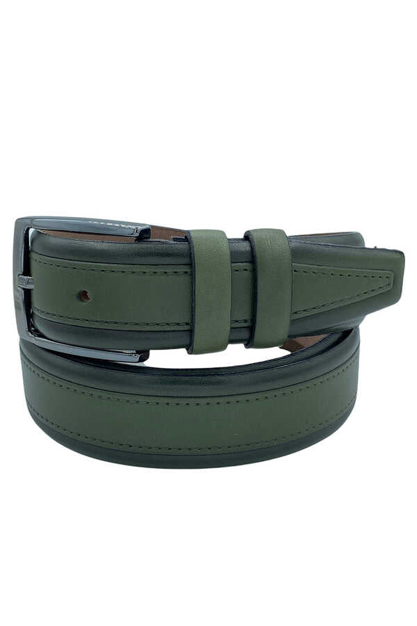 Men's Patterned Khaki Leather Classic Belt