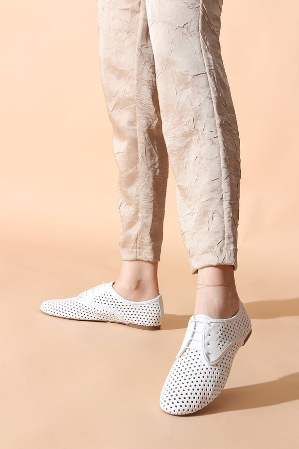 Women's Studded White Flat Shoes