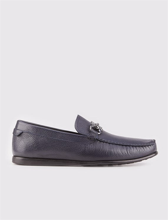 Men's Navy Blue Leather Loafer Shoes