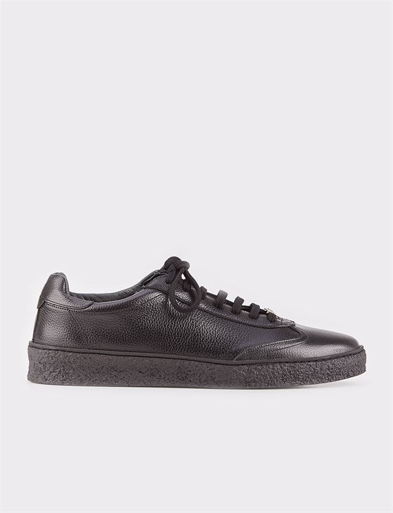 Men's Lace-up Black Leather Sport Shoes