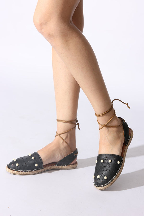 Women's Ankle Tie Black Sandals