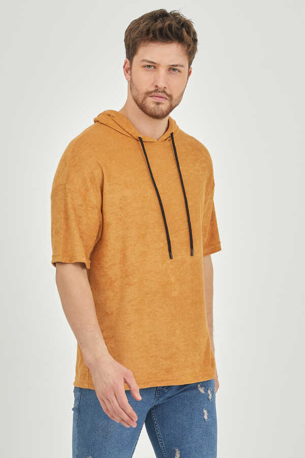Men's Hooded Short Sleeves Mustard Sweatshirt