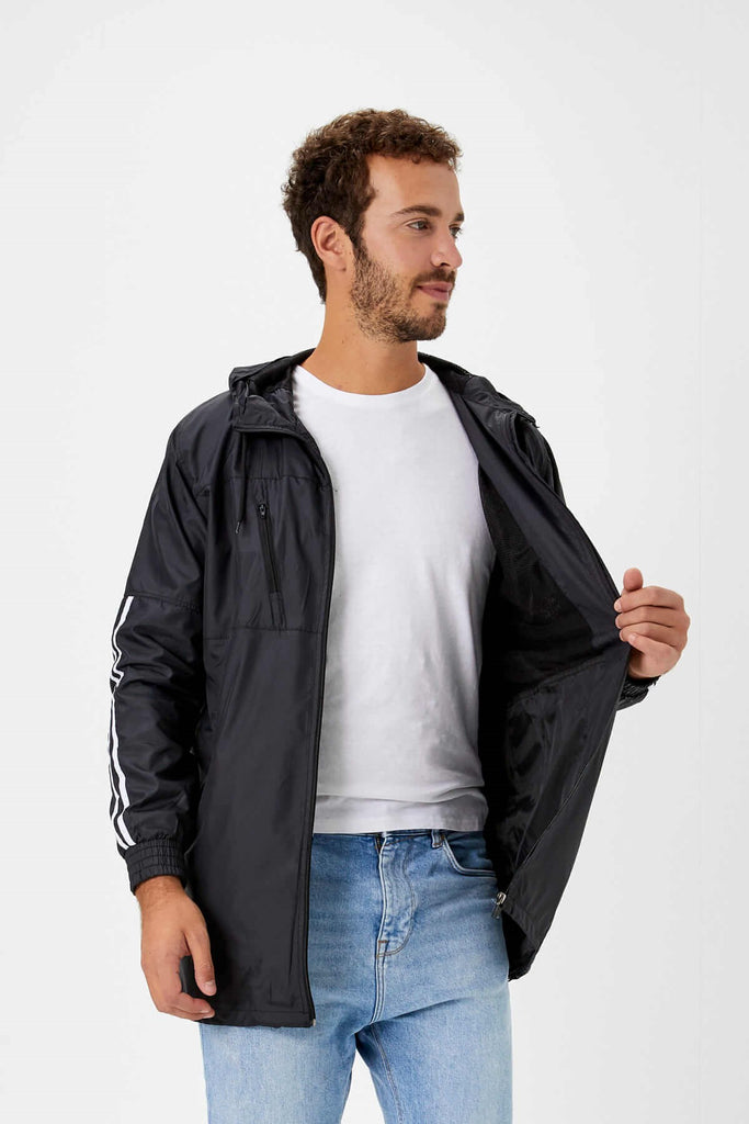 Men's Pocket Black Raincoat / Windbreaker