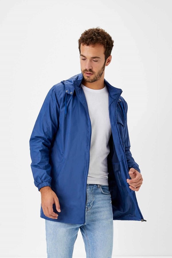 Men's Hooded Blue Windbreaker