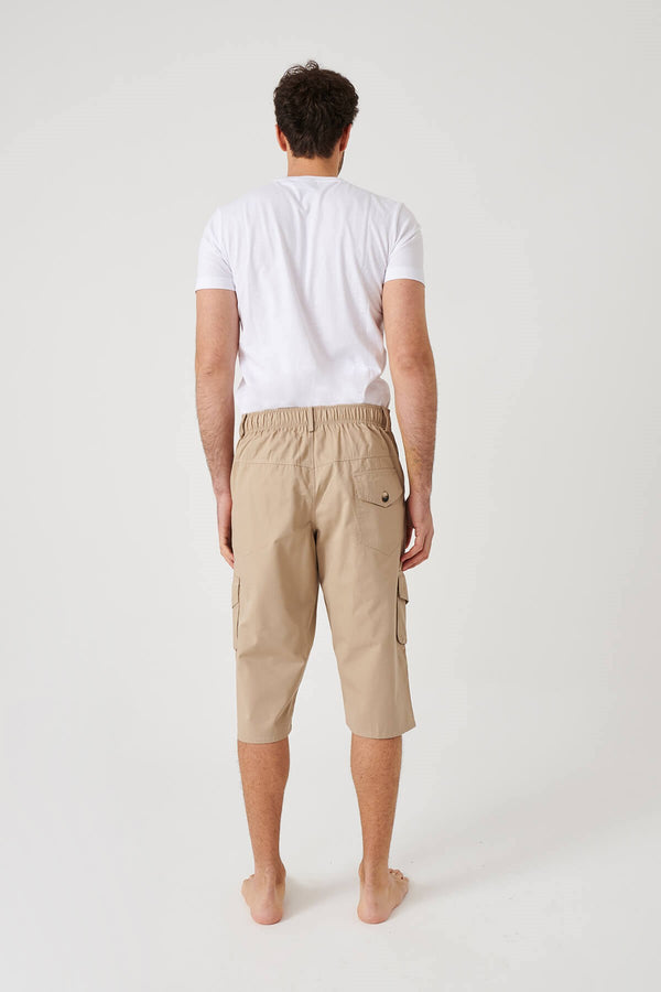 Men's Cargo Pocket Beige Capri Pants