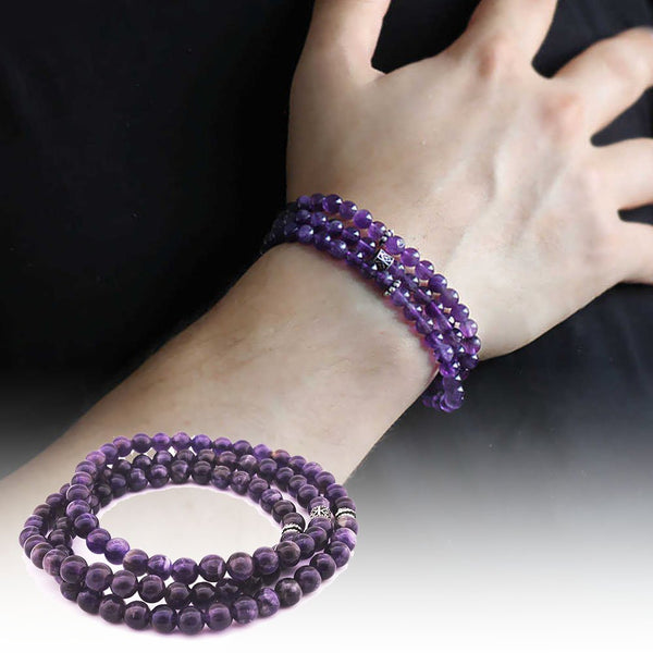 Men's Purple Amethyst Natural Stone 99 Beads Bracelet