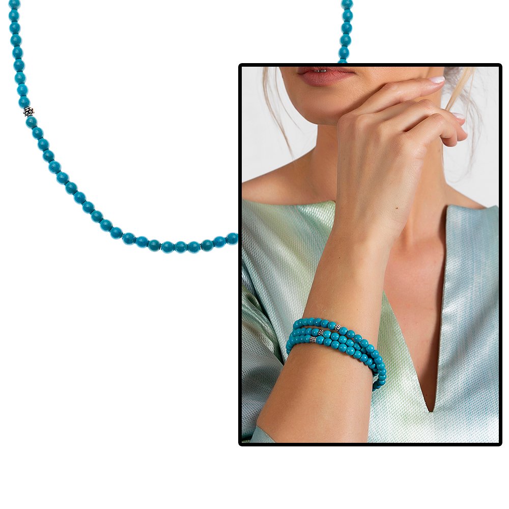 Women's Turquoise Natural Stone Bracelet - Necklace - Prayer Beads Accessory (1 Pieces)
