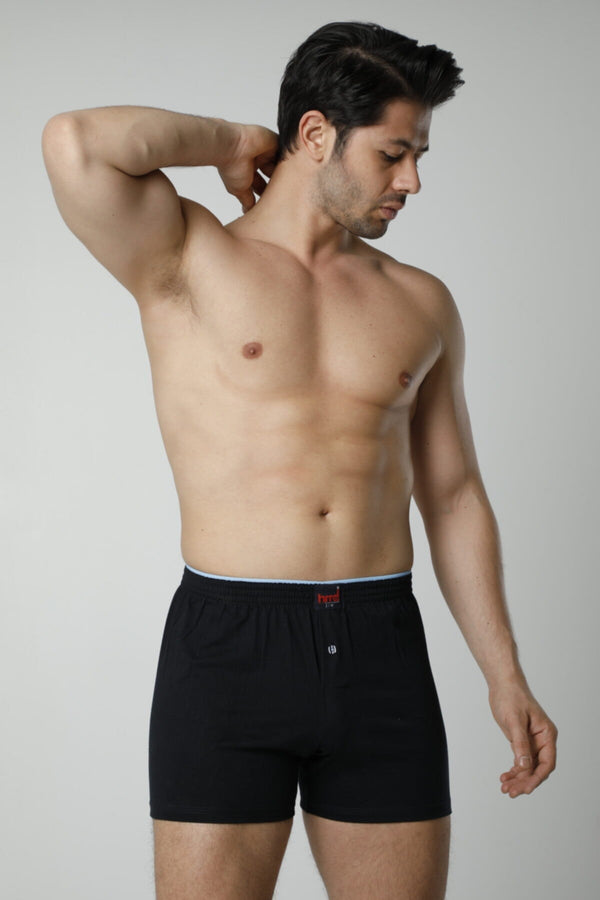 Men's Button Detail Navy Blue Lycra Boxer