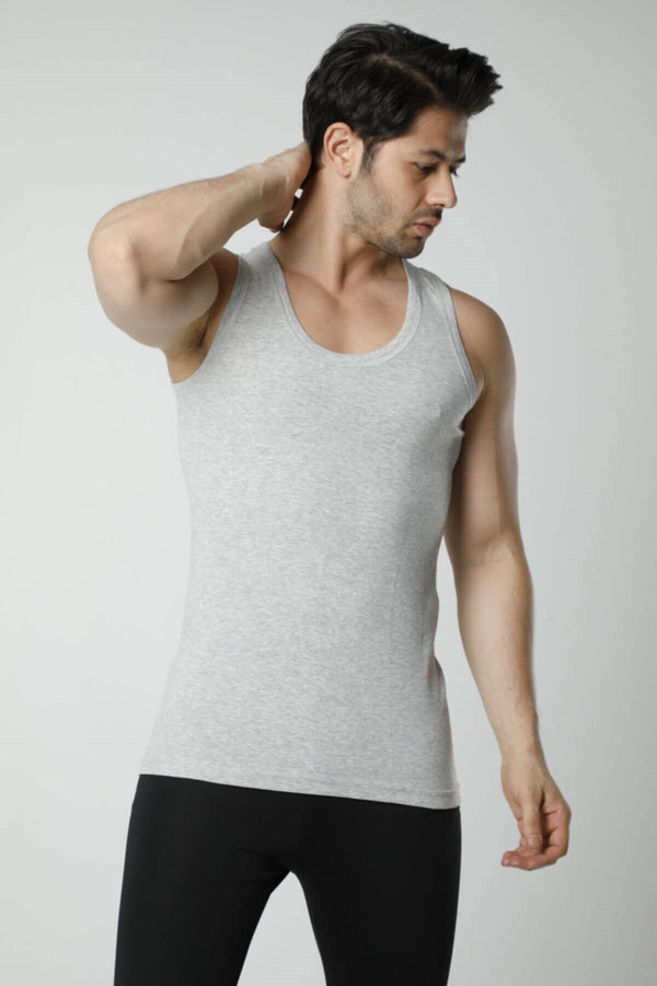 Men's Grey Cotton Sleeveless Undershirt