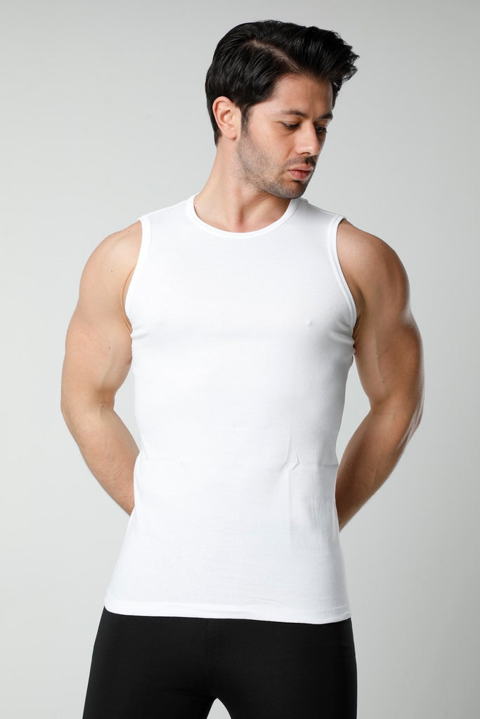 Men's White Cotton Sleeveless Undershirt