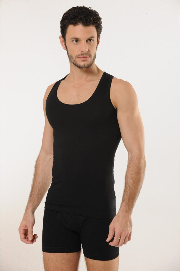 Men's Black Lycra Sleeveless Undershirt - 3 Pieces