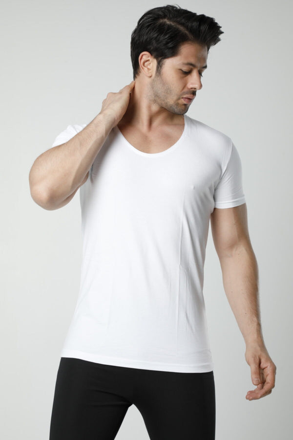 Men's Crew Neck Short Sleeves White Undershirt
