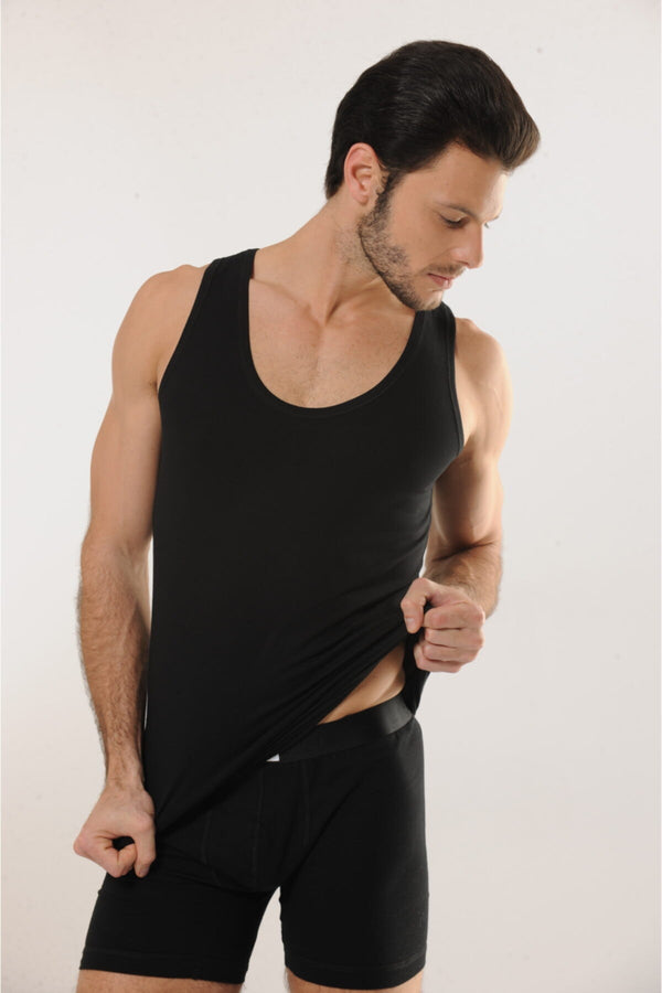 Men's Black Sleeveless Undershirt - 6 Pieces