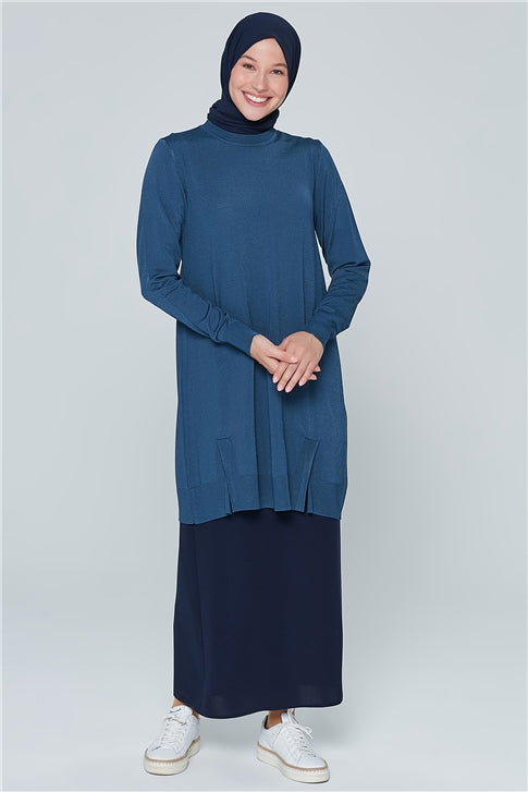 Women's Plain Navy Blue Long Skirt