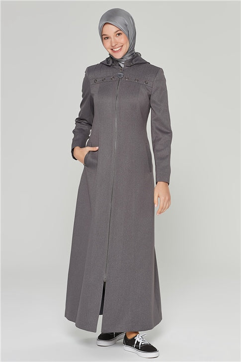Women's Hooded Grey Topcoat