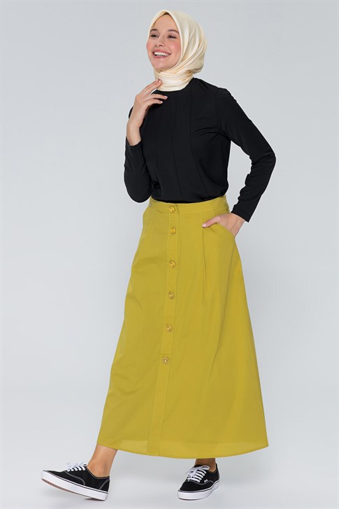 Women's Pocket Pistachio Green Long Skirt