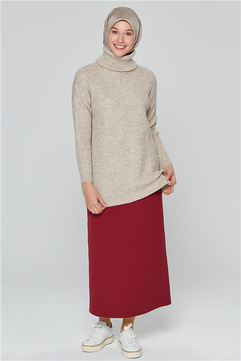 Women's Basic Claret Red Long Skirt