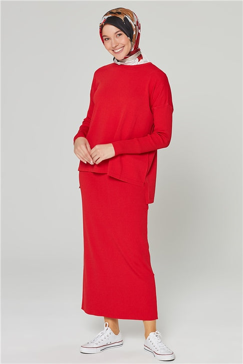 Women's Plain Red Long Skirt