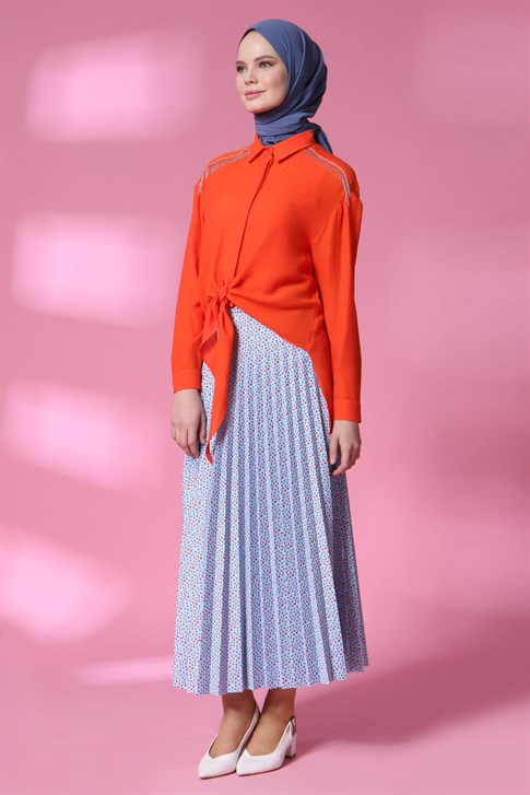 Women's Pleated Blue Skirt