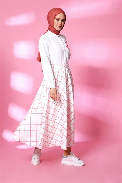 Women's Checkered Pink Long Skirt