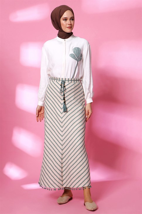 Women's Striped Pine Green Skirt