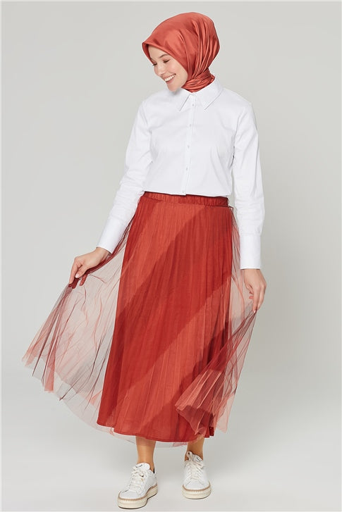 Women's Tile Red Tulle Long Skirt