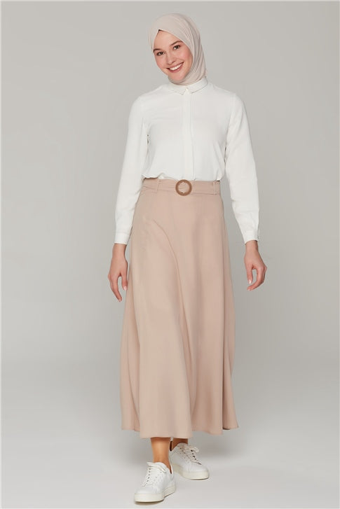 Women's Belted Beige Long Skirt