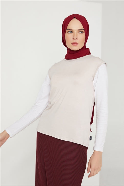 Women's Sleeveless Beige Blouse