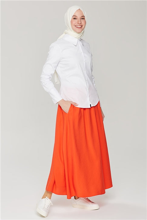 Women's Pocket Orange Long Skirt