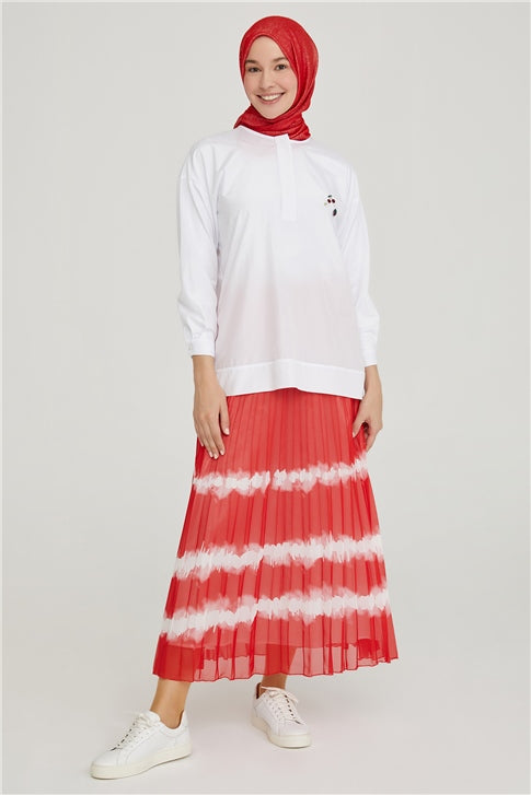 Women's Pleated Orange Long Skirt