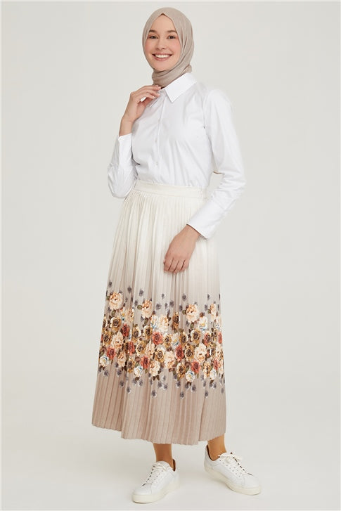 Women's Patterned Beige Long Skirt