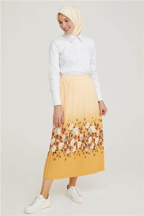 Women's Patterned Saffron Long Skirt