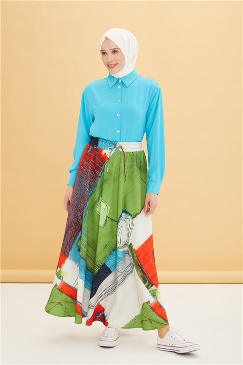 Women's Elastic Waist Shiny Multi-color Long Skirt