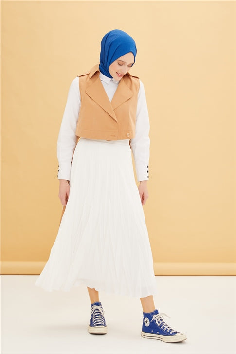 Women's Pleated White Long Skirt