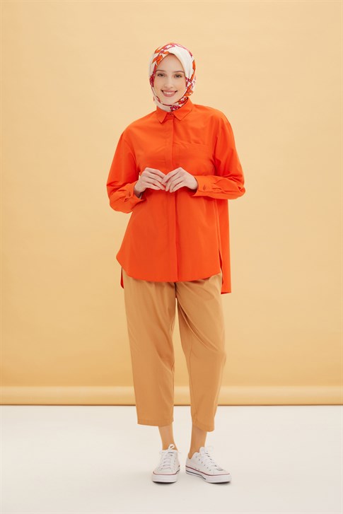 Women's Wide Cut Shiny Orange Shirt