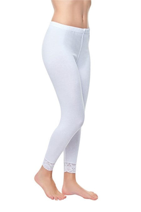 Women's Lace Detail White Long Leggings