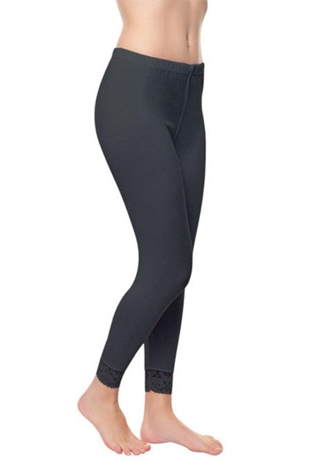 Women's Lace Detail Black Long Leggings