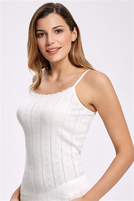 Women's Thin Strap Ecru Jacquard Tank Top