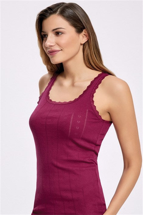 Women's Thick Strap Maroon Jacquard Tank Top