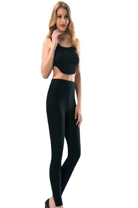 Women's Black Combed Cotton Leggings