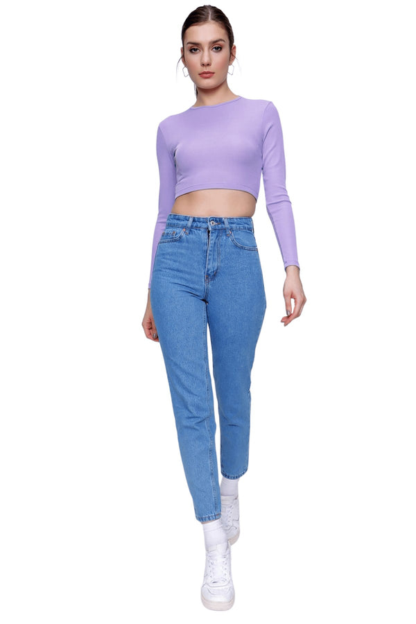 Women's Plain Light Blue Mom Jeans