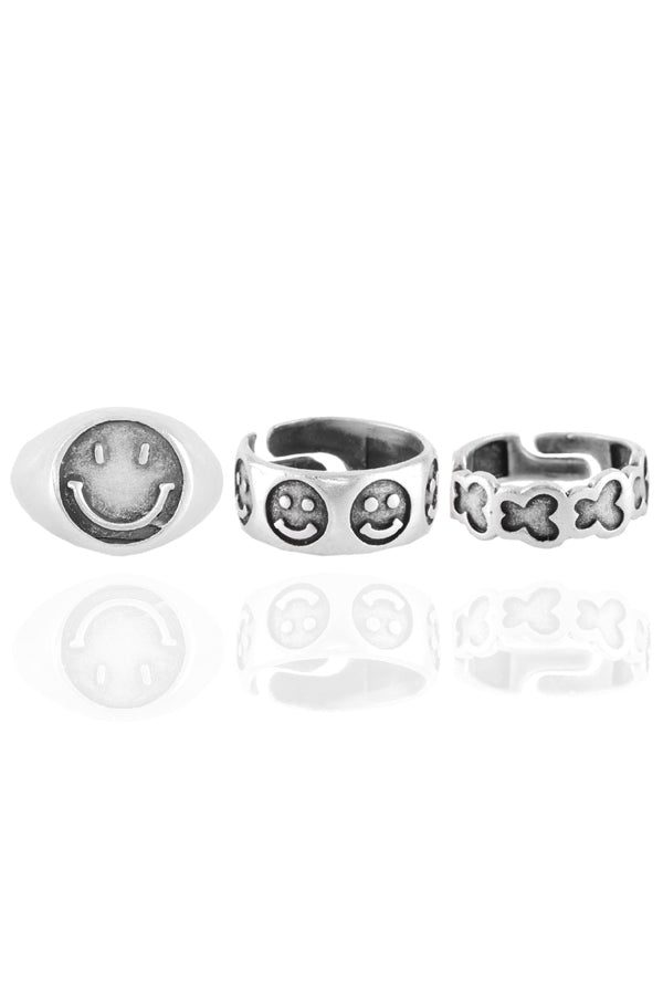 Women's Antique Silver Plated Ring Set - 3 Pieces