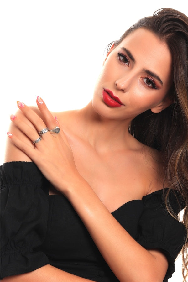 Women's Antique Silver Plated Ring Set - 3 Pieces
