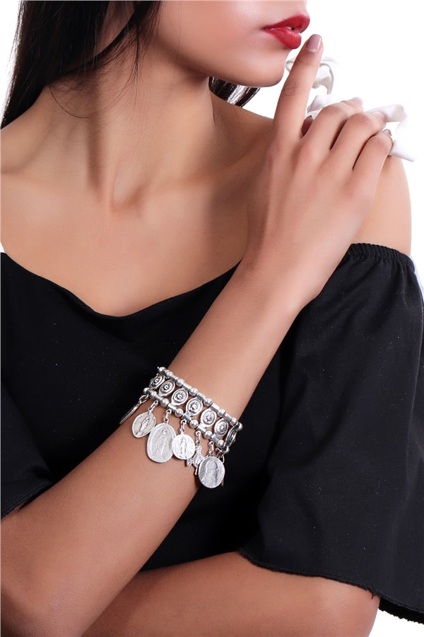 Women's Antique Silver Plated Charm Bracelet
