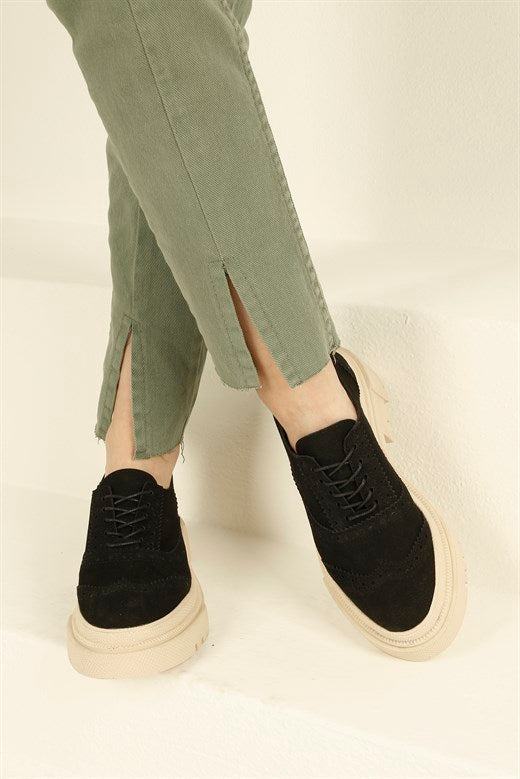 Women's Lace-up Black Suede Shoes