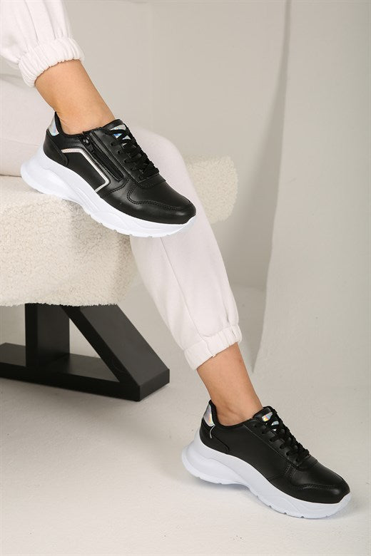 Women's Lace-up Black Sport Shoes