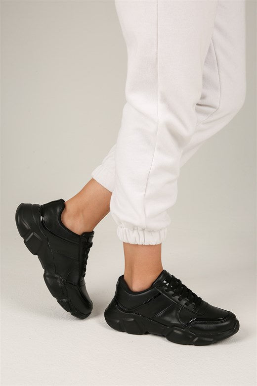 Women's Black Patent Leather Sport Shoes